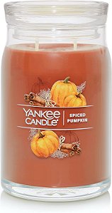 Vela Yankee Candle com aroma de abóbora temperada, frasco grande de 20oz com 2 pavios, mais de 60 horas de queima.