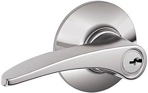 Fechadura de entrada com chave e alavanca Manhattan, cromado brilhante.