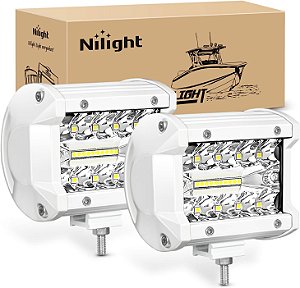 Luzes de Navegação de Luzes LED Marítimas Nilight 2PCS 4 Polegadas Branco Spot Flood Combo Luzes de Convés de Barco Pontão para Pesca Noturna Luzes de Lançadeira de Barco T-top Esterno