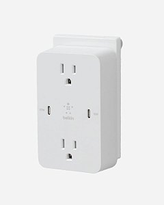 Adaptador de Plugue Belkin Multi-Outlet Extender, Carregador Rápido USB-C - Carregamento Seguro para MacBook Pro, Chromebook, Apple iPhone 15, iPhone 14, iPhone 13, Samsung Galaxy S23, Tablet e outros dispositivos -