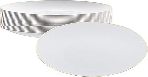 Pratos Descartáveis Premium de 7,5 Polegadas Moderna Restaurantware, 40 Pratos de Plástico Duráveis Para Festas - Com Borda Dourada, Pratos de Jantar de Plástico Resistente, Brancos, Para Comidas Qu
