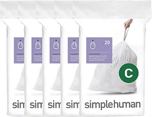 Sacolas de lixo com cordão simples C de ajuste personalizado em pacotes de dispensador, 100 unidades, 10-12 litros / 2,6-3,2 galão, branco