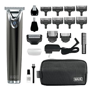 Aparador de Barba de Aço Inoxidável Wahl USA Lithium Ion 2.0+ Slate para Homens - Barbeador Elétrico, Aparador de Nariz e Ouvido, Kit de Higiene Masculina Recarregável Tudo Em