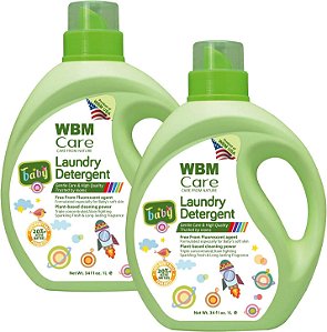 Detergente líquido natural para lavanderia de bebês WBM Care, suave para pele sensível de bebês - 34 oz, 100 cargas (2 pacotes)