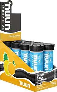 Nuun Energy: Cafeína, Vitaminas do Complexo B, Ginseng, Tabletes de Bebida com Eletrólitos, Sabor Ponche Tropical, 10 unidades (embalagem com 8)