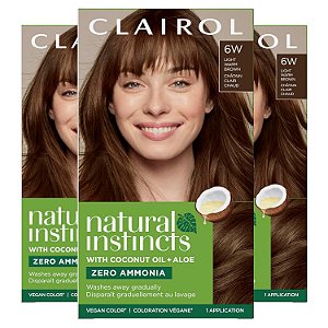 Clairol Natural Instincts Tintura Capilar Demi-Permanente, Cor de Cabelo Marrom Claro Quente 6W, Pacote com 3