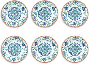 Prato de Salada Floral Turquesa TarHong Rio, 8.5, Melamina, Conjunto de 6