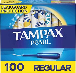 Absorventes Tampax Pearl Regular Absorbency, Com Tira Leakguard, Sem Perfume, 50 Unidades x 2 Pacotes (Total de 100 Unidades)