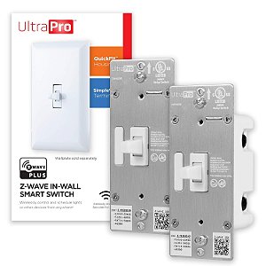 Interruptor de luz inteligente UltraPro Z-Wave, Interruptor de luz inteligente de alternância, QuickFit & SimpleWire, Pronto para 3 vias, Funciona com Alexa, Google Assistant, ZWave Hub Necessário, Repetidor/Extensor de Alc