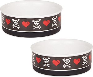 Tigela para comida e água de cerâmica para animais à prova de escorregamento para alimentação segura e menos bagunçada, segura para microondas e lava-louças, conjunto médio, 6x2, Malvada até o