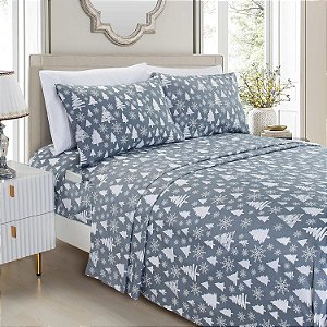 Jogo de Cama de Luxo Elegante e Confortável com Estampa de Feriado 1500 Fibras Premium de Qualidade de Hotel - Maciez Resistente a Rugas e Desbotamento (4 peças), Solteiro, Árvore de Natal