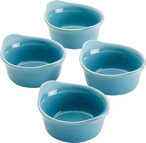 Rachael Ray Conjunto de Tigelas e Copos de Mergulho Redondos em Cerâmica Esmaltada, 4 Peças, Azul Agave