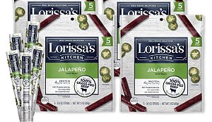 Pacotes de lanche de carne da Lorissa's Kitchen, Palitos de carne seca apimentada de boi alimentado com capim, Jalapeno - Amigável ao Keto, 4g de proteína, Sem nitratos ou nitritos adicionados,