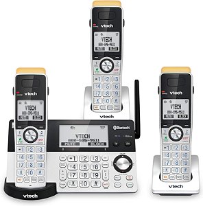 Telefone sem fio VTech IS8151-3 Super Long Range com 3 ramais e tecnologia DECT 6.0 para casa, com atendedor de chamadas, alcance de 2300 pés, bloqueio de chamadas, Bluetooth, entrada para headset, backup