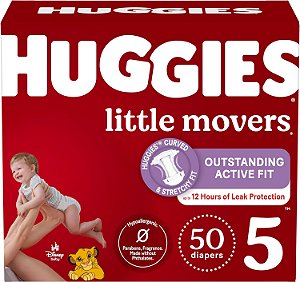 Fraldas Huggies Tamanho 5, Fraldas Little Movers para Bebês, Tamanho 5 (12+ kg), Pacote com 50 unidades