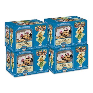 Café Kauai Baunilha Castanha de Macadâmia Torra Média - Compatível com Máquinas de Café Keurig Pods K-Cup 12 Unidades (Pacote com 4)