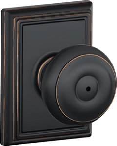 Maçaneta para Porta Schlage F40 GEO 716 ADD com Trava de Privacidade para Quarto e Banheiro, Bronze Envelhecido, com Acabamento Georgiano e Addison