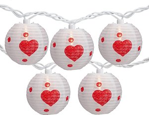 Luzes de Dia dos Namorados com Lanterna de Papel Coração Branco e Vermelho 10 Contagens Northlight 8,5 pés Fio Branco