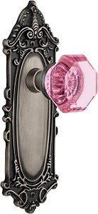 Placa de privacidade Victorian 725213 com maçaneta Waldorf rosa em pewter antigo, 2.375 da Nostalgic Warehouse
