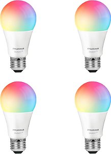 Lâmpada inteligente LED wifi SYLVANIA, equivalente a 60W, cor completa e branco ajustável A19, dimável, compatível apenas com Alexa e Google Home - Pacote com 4 unidades (75674)