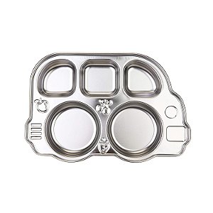 Prato Dividido de Aço Inoxidável Innobaby, O Original, Livre de Ferrugem, Seguro para Bebês, Crianças e Crianças Pequenas, Prato de Formato Divertido Din Din SMART, Livre de BPA