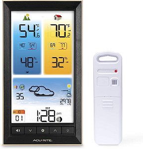 Estação Meteorológica Vertical sem Fio com Alertas de Temperatura Interna/Externa e Cor em Preto, 12 x 10.75 polegadas