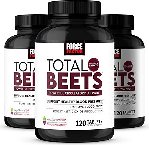 Suplemento Force Factor Total Beets para Pressão Sanguínea, Suplemento de Óxido Nítrico com Pó de Beterraba, Nitratos, Extrato de Semente de Uva para Circulação, Cardiovascular, Saúde do Coração