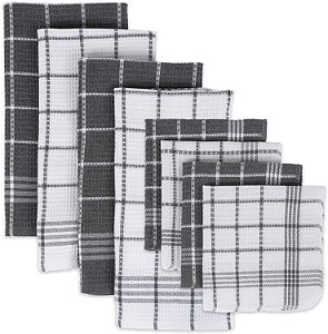 Coleção de Cozinha em Tecido de Grelha DII, 100% Algodão, Conjunto de Cozinha, Cinza 8 Peças