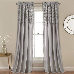 Cortinas Lush Decor Bayview - Conjunto de Painéis de Cortina Semi Transparente Texturizados com Pintuck para Sala de Estar, Jantar e Quarto (Par), 213cm x 132cm, Cinza