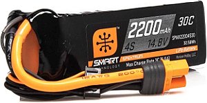 Bateria de lítio Smart RC Spektrum: 2200mAh 4S 14.8V 30C com Conector IC3 (Compatível com EC3), SPMX22004S30, Preto