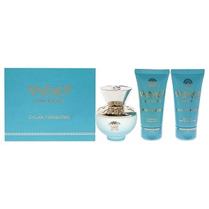Conjunto de Presente para Mulheres Versace Dylan Turquoise 1.7oz EDT Spray, 1.7oz Perfumed Body Gel, 1.7oz Bath and Shower Gel, Embalagem Pode Variar