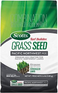 Scotts Turf Builder Semente de Grama Mistura do Noroeste do Pacífico com Fertilizante e Melhorador de Solo, Mix Premium, 2,4 lbs.