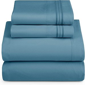 Lençóis de Cama para RV Tamanho Short Queen, 4 Peças, Luxo de Hotel, Azul Céu