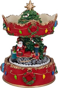 Caixa de música carrossel de Natal do Papai Noel musical, com trem, vermelho e dourado de 6 da Northlight