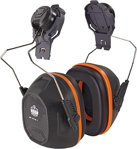 Protetores auriculares montados Ergodyne NRR 26dB, cinza, aba completa.