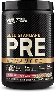 Suplemento Pré-Treino Avançado Gold Standard Optimum Nutrition, com Creatina, Beta-Alanina, L-Citrulina Micronizada e Cafeína para Energia, Amigável para Keto, Sabor Framboesa Lime Mojito, 20