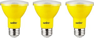 Lâmpada LED embutida Sunlite 40248 PAR20 colorida, 3 watts (equivalente a 50w), base média (E26), refletor, listada pela ETL, amarela, pacote com 3 unidades