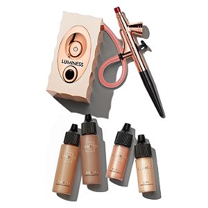 Sistema de Aerógrafo Luminess Air Icon Pro com 4-Piece Foundation Starter Kit, Cobertura Tan - Aplicação Rápida, Fácil e de Longa Duração - Inclui Base Silk 4-In-1, Iluminador e Blush