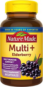 Cápsulas Nature Made Multi + Elderberry, Multivitamínico para Suporte Imunológico Diário, Um Multivitamínico por Dia, 60 Unidades.