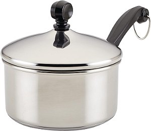 Panela de molho/saucepan clássica de aço inoxidável Farberware com tampa, 1 quarto, prata, 50000, 11,2 D x 6,3 W x 4,4 H.