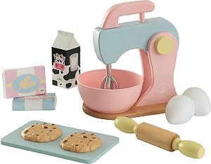 Conjunto de Cozinha de Madeira KidKraft em Tons Pastel com Batedeira e Rolo de Massa, Conjunto de Comida de Brincar