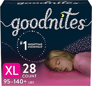 Cueca Goodnites para Meninas com Nocturnal Enuresis, Tamanho Extra Grande (95-140+ libras), 28 unidades (2 pacotes de 14), Embalagem Pode Variar