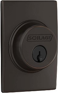 Trava morta Schlage B60 N CEN 716 com acabamento Century, chaveada de um lado, máxima segurança residencial, bronze envelhecido.