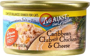 Comida enlatada para gatos de frango e queijo Club do Caribe Against The Grain 24/2.8 oz