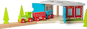 Galpão de Motor Triplo de Madeira Bigjigs Rail - Outras Grandes Marcas de Ferrovia de Madeira são Compatíveis