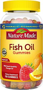 Gomas de Óleo de Peixe Nature Made, Suplementos de Ômega 3 de Óleo de Peixe, Suporte para o Coração Saudável, 150 Gomas, Fornecimento para 75 Dias