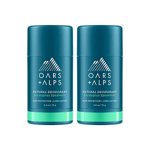 Desodorante sem alumínio Oars + Alps para homens e mulheres, testado por dermatologistas e feito com ingredientes naturais, tamanho para viagem, eucalipto e hortelã-pimenta, pacote com 2 unidades de 2,