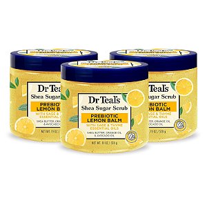 Esfoliante Dr Teal's Shea Sugar, Melissa Pregbiótica, 19 oz (Pacote com 3) (Embalagem Pode Variar)