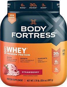 Fortaleza Corporal 100% Whey, Pó de Proteína Premium, Morango, 1,78 libras (Embalagem pode variar)