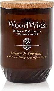 Vela Grande WoodWick® Renew, Aroma de Gengibre e Cúrcuma, 13oz, Mistura de Cera de Soja à Base de Plantas, Feita com Materiais Reciclados e Óleos Essenciais, Até